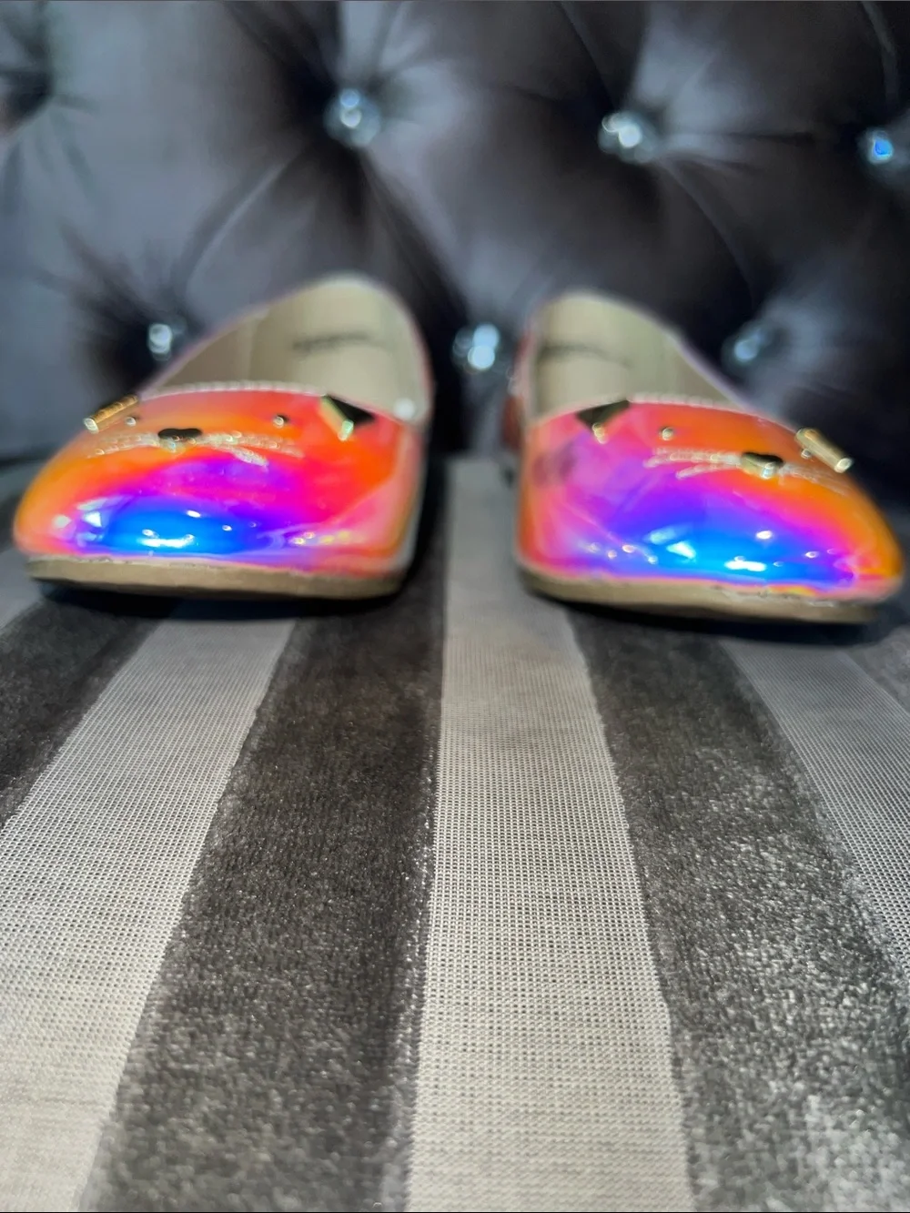 Holographic Iridescent Cat Face Studded Flat Shoes Sz 6.5 🐱